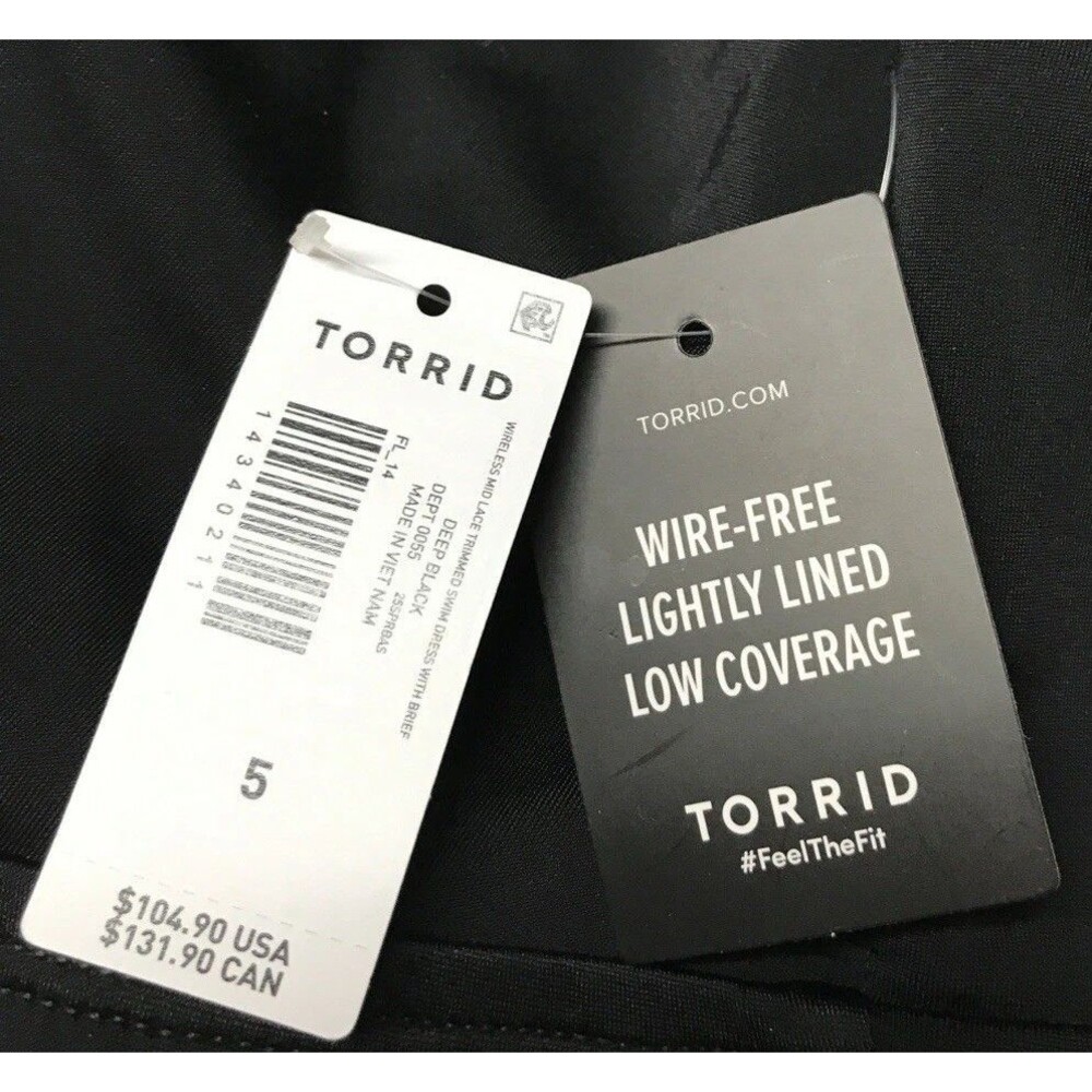 NWT Torrid Women's Plus Size 5X Lace Trimmed Wireless Black Swimsuit Swim Dress - Picture 12 of 12